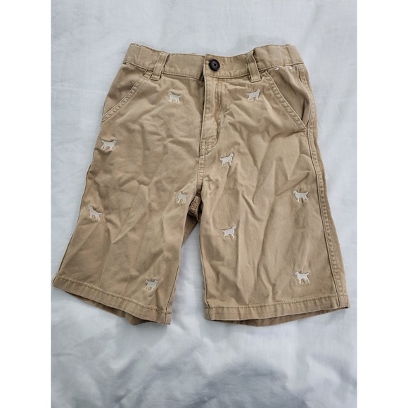 Gymboree Embroidered Dogs Shorts Boys 8 Khaki Preppy Cotton - Picture 1 of 9
